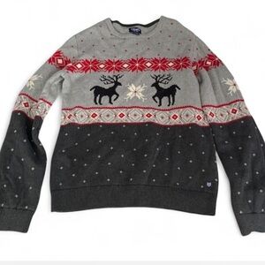 Chaps fair isle reindeer snowflake gray red holiday sweater boys XL 18-20 NWOT